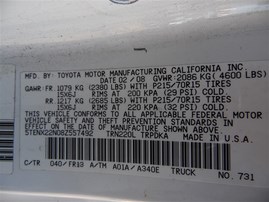 2008 Toyota Tacoma Prerunner White Standard Cab 2.7L AT 2WD #Z24591